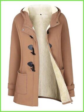 Sherpa Lined Hooded Duffle Toggle Coat Zip Up Winter Jacket